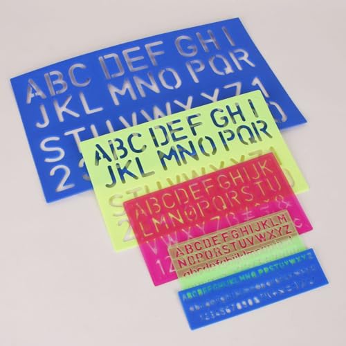 Image of Grekywin Alphabet and Number Stencil 5Pcs Sets (Letter Size 7mm, 10mm, 20mm, 30mm, 40mm)