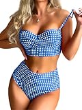 12 Best Off The Shoulder Two Piece Swimsuits for Women Over 50 (2026) 9 ShawGobow Gingham Bikini,Underwire Push Up Sexy Swimsuits for Women,Cheeky High Waisted Bikinis Sets Cruise Beach Pool Party for Women Sky Blue 2X-Large