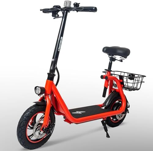 Phantomgogo Electric Scooter for Adults Foldable Scooter with Seat & Carry Basket E-Scooter with Brushless Motor 15MPH 265lbs Max Load E Mopeds for Adults Commuter (R1, Red)