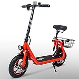 Phantomgogo Electric Scooter for Adults Foldable Scooter with Seat & Carry Basket E-Scooter with Brushless Motor 15MPH 265lbs Max Load E Mopeds for Adults Commuter (R1, Red)