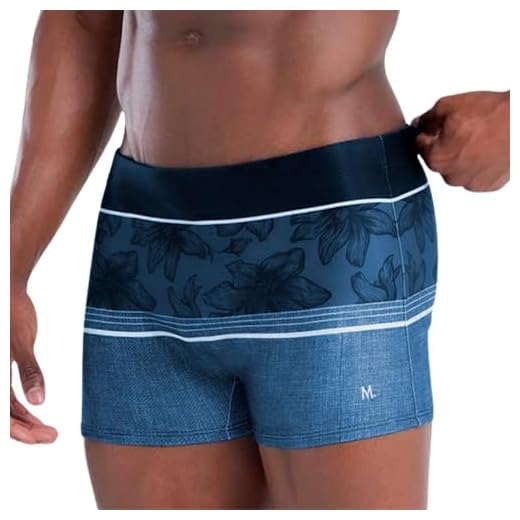 MASH Sunga Boxer Praia Piscina Dryfast Folhas Masculina, Azul Marinho, P