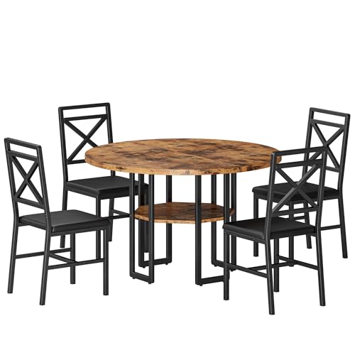 IRONCK Dining Table Set for 4, Round Dining Table and Chairs, Kitchen Table and Chairs for 4, 47 inch Cirecle Dining Room Table with 4 Chairs for Small Space