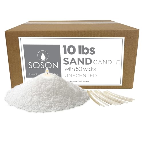 Simply Soson 10 lb White Unscented Pearled Candle, Sand Wax Candle, Long Lasting Powder, Refillable Natural Wax with 50 Wicks for Candle Making
