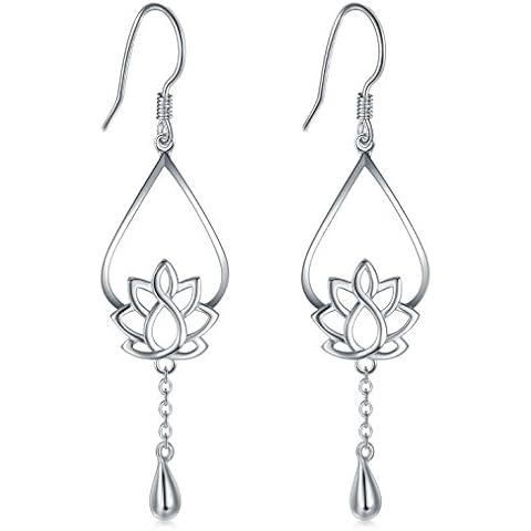 925 Sterling Silver Earrings, BoRuo Lotus Flower Yoga Earrings silver Cover