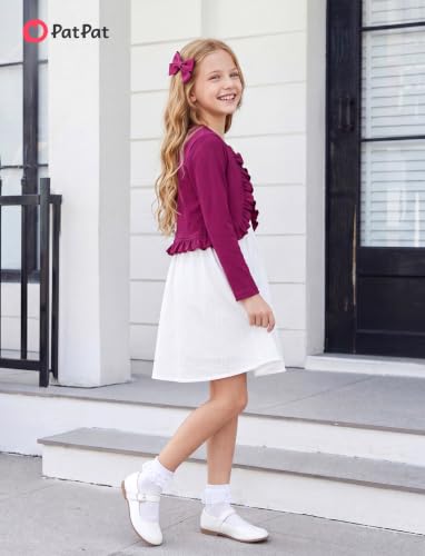 Image of PATPAT Girls Cardigan Bolero Size 4-12 Years Kids Knit Long Sleeve Ruffle Open Front Button Cover Up Cropped Tops for Girls