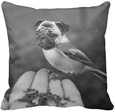 Decorative Square 18 x 18 Cute Pug Bird In Black And White Pillow Case Cushion Cover