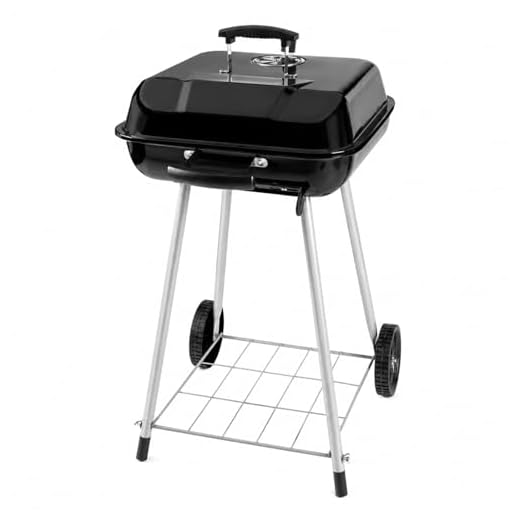 17.5 Inch Square Charcoal Grill with Wheels, Portable Outdoor BBQ Kettle