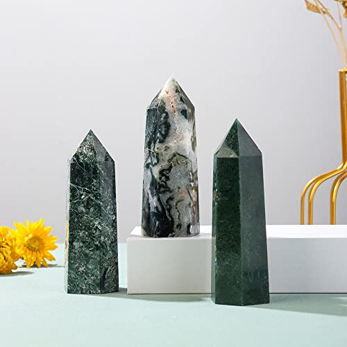 Mousse Agate Tour Aquatique Quartz Hexagonal, prisme de prestige en cristal 10cm - 5