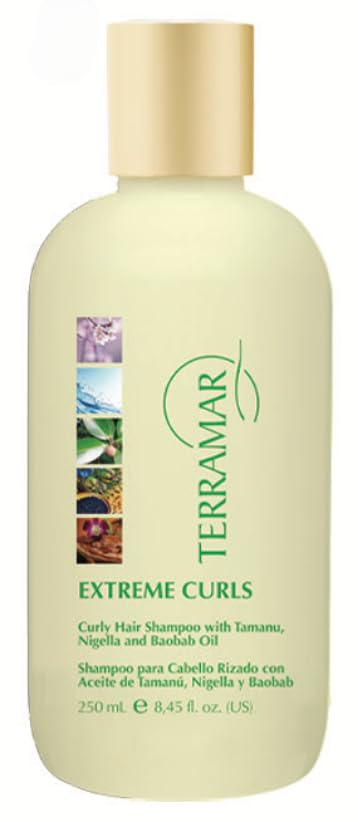 Terramar Extreme Curls - Champú profesional con aceites africanos, cuidado del cabello rizado sin sulfatos, ingredientes naturales, 8.45 onzas