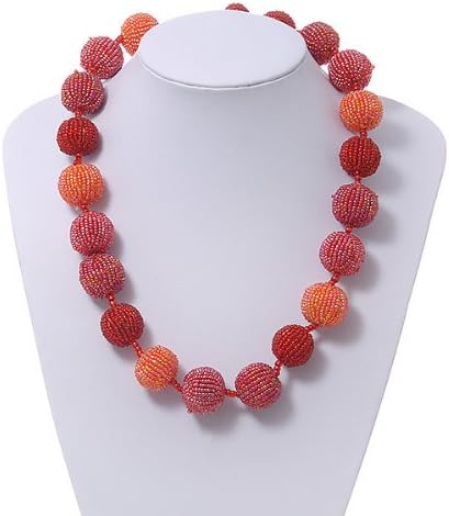 Avalaya Coral/Orange Red Glass Beaded Chunky Necklace/ 56cm L, red, coral, orange - Image 5