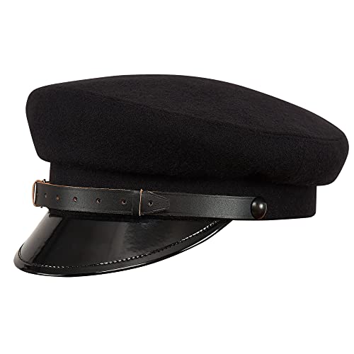 Sterkowski Maciejowka Model 1 Cap | 100% Wool Cap For Men And Women | Greek Fisherman Hats For Men Chauffeur Hat Cabbie Hat Newsboy Hats For Women Skipper Hat Driver Hat Brando Hat 60 Cm Black #TOP1