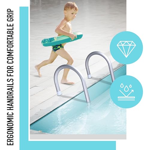 Edou Direct Swimming Pool Ladder - Aluminum 3-Step Pool Stair with Collapsible Design - Heavy-Duty Dock/Boat Ladder - Easy to Assemble - Extra Wide Telescoping Steps - 21\" x 16\" (White) - Thumbnail 4