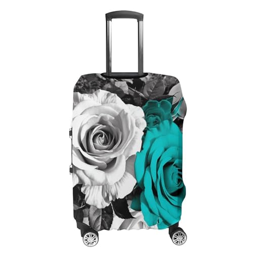 Black White Teal Gray Rose Flowers Luggage Cover Elastic Suitcase Protector Case Anti-Scratch Washable Baggage Covers Protector For Traveling, Aircraft Consignment XL4