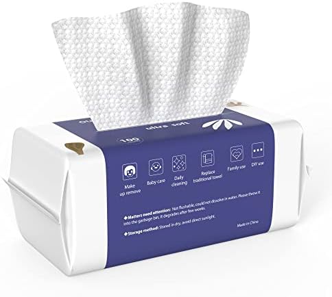 Ourmed Life Face Clean Towels, 100 Count Disposable Biodegradable Facial Wash Cloth for Sensitive Skin, Lint- free Facial Tissue for Cleansing, Skincare and Makeup Remover, Dry Wipes