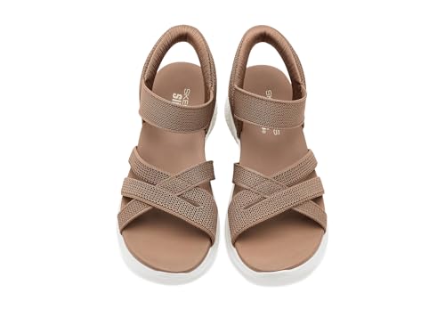 Skechers Skechers Women's ULTRA FLEX 3.0 SANDAL - FOREVER BETTER Hands Free Slip-ins, Knit cross strap sandal, Mocha, 12M