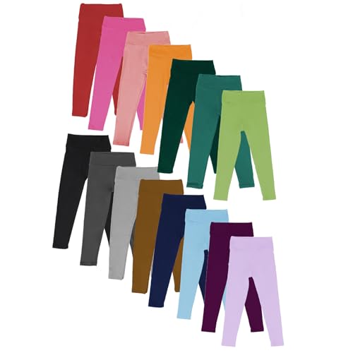 SOFTMILK Girls Leggings Solid Color High Waist Casual Yoga Leggings Toddlers' Fashion Stretchy Tight Pants for Sports Active Random 5 Colors (US, Age, 10 Year, 11 Year, 5 Random Colors)