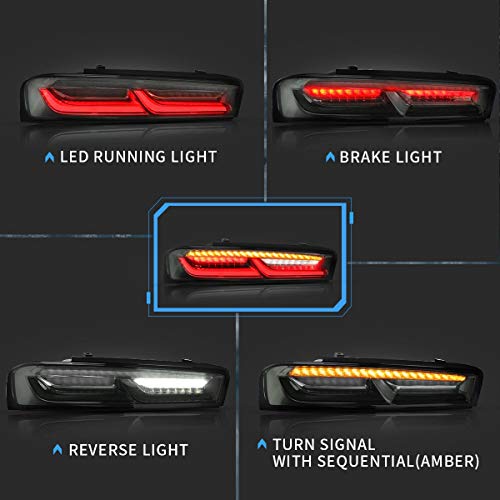 Vland Led Tail Lights Compatible With Chevrolet Camaro 2016 2017 2018 W/Amber Turn Signal W/Sequential ( Us Plug), Smoke Clear Lens Rear Lamp Assembly With Passenger& Driver Sides #TOP2