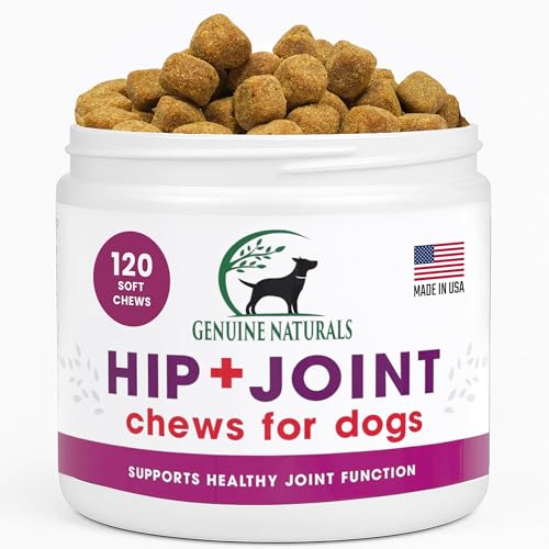Genuine Naturals Hip and Joint Supplement for Dogs - Glucosamine Chondroitin, MSM, Organic Turmeric Soft Chews, Dog Vitamins, Supports Healthy Joint Function and Helps with Pain Relief,120 Count