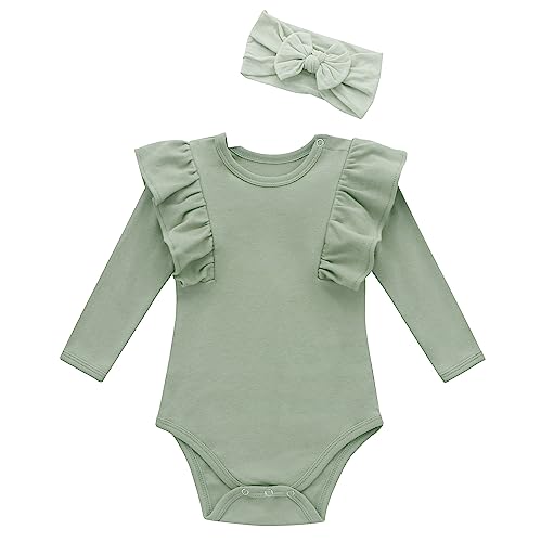 Image of O2 BABY Organic Cotton Baby Girls Romper Bodysuit Jumpsuit with Headband Outfit