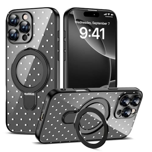 ETPESOK �|���J�h�b�g�� �X�}�z�P�[�X iPhone 16 Pro Max 17.5 cm�A�u���b�N-�z���C�g | iPhone 16 Pro Max�p���b�L����P�[�X�A���C�����O�X�^���h�AMag-Safe�Ή��A�t���J�����v���e�N�^�[�ATPU