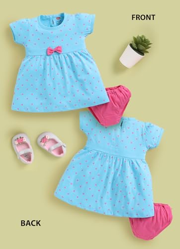 Image of LuvLap Baby Girls Regular Fit 100% Cotton Half Sleeve Girls Knee Length Frock Pack of 3