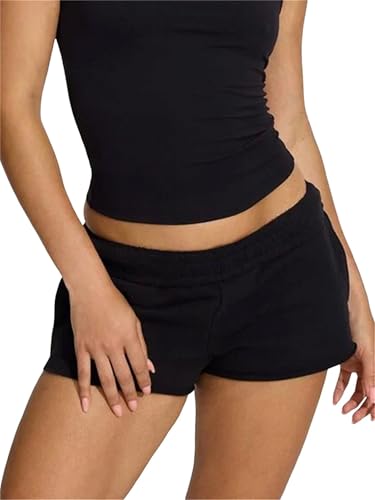 SANSIWU Women Solid Color Wide Leg Boxer Yoga Shorts Elastic Waist Loose Fit Casaul Jogger Bottoms Relax Y2k Cropped Baggy SweatShorts (A-Black, S)
