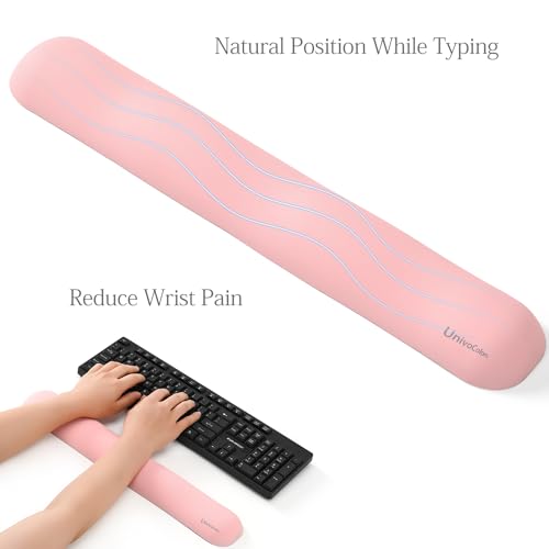 Image of UnivoColors Design-Wave Keyboard Wrist Rest, Artificial Sheepskin+Memory Foam+Ergonomic+Anti-Slip Gel, Resilience Support During Work and Gaming,Keyboard Accessory,Pink