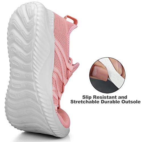 Image of Feethit Womens Slip On Running Shoes Non Slip Walking Shoes Lightweight Gym Workout Shoes Breathable Fashion Sneakers Pink Size 7
