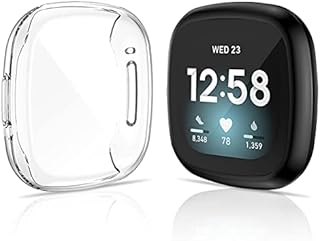 KIMILAR compatible with Fitbit Sense/Versa 3 Screen Protector, (2 Pack) TPU Plated Full Coverage Screen Bumper Cover Case Screen Protector compatible with Fitbit Sense/Versa 3, Black+Graphite