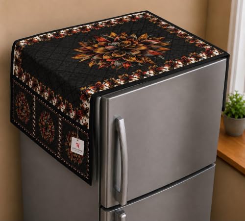 Image of Refrigerator Top Cover for Single Door & Double Door 165-225 Litre | Washable, Anti-Slip Protective Velvet Fabric Fridge Top Cover with 6 Storage Pockets, Extra Storage Space 101 x 55 cm