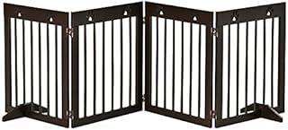 PawHut Freestanding Pet Gate 4 Panel Wooden Dog Barrier Folding Safety Fence with Support Feet up to 204cm Long 61cm Tall for Doorway Stairs Brown