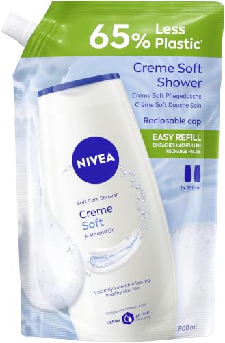 NIVEA Creme Soft Pflegedusche Nachfüllbeutel pH-hautneutrales Duschgel mit Vitaminen und wertvollen Ölen Cremedusche im wiederverschließbaren Nachfüllpack (500 ml)
