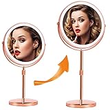 Lighted Magnifying Makeup Mirror with Lights,Height Adjustable,1x/10X Rechargeable Magnified Vanity