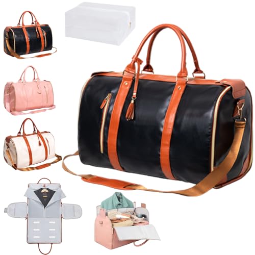 Trendfetchus Foldable Travel Bag 2.0, Waterproof Large Capacity Pu Leather Foldable Garment, 2 in 1 Convertible travel bag 2.0 with wheels for Travels & Airplane (No tie rod（Black）)