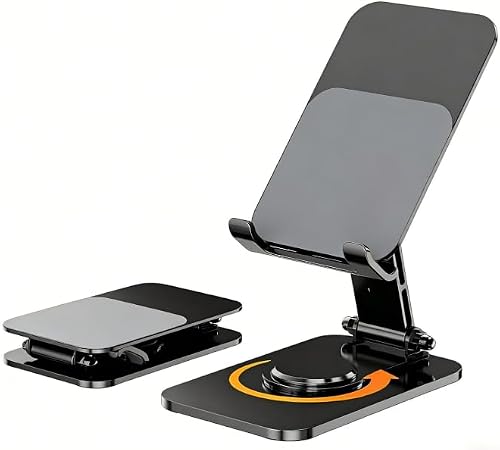 360° Rotating Aluminum Phone and Tablet Stand, Heavy-Duty Adjustable Desktop Holder for Smartphones and Tablets (Black)
