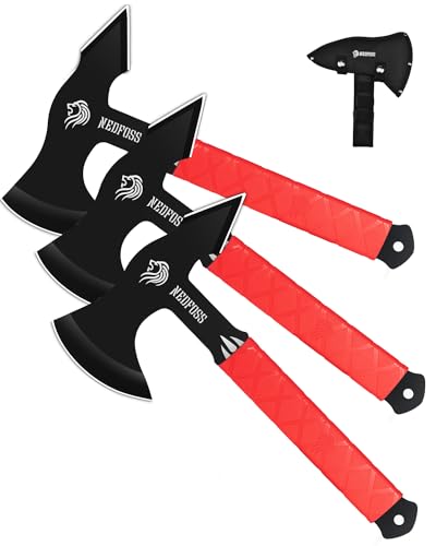NedFoss Bear Throwing Axe Set with TPR Handle, Throwing Products Pack of 3,11.7“ Full Tang Throwing Axes for Axe Throwing Game, Throwing Game for Recreation and Competition