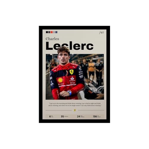 Image of BLINKART Charles Leclerc | F1 Racing Player | Synthetic Wood Photo Framed Wall Hanging Poster Room & Office Bedroom Living Boys And Girl Room Home Wall Hanging | 12x18 Inches