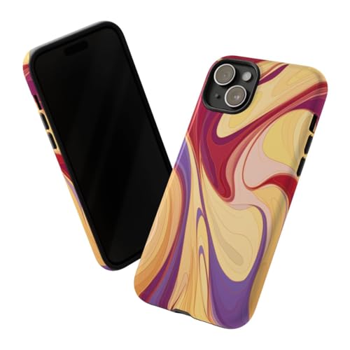 Coque iPhone 15 Plus motif abstrait jaune bordeaux contre les rayures - 2