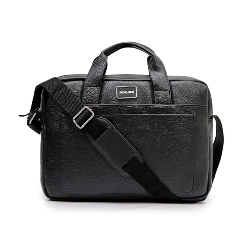 Image of Police Premium Laptop Briefcase for Men | Vegan Leather Office Messenger Bag with Padded Laptop Compartment, Front Utility Pocket & Adjustable Shoulder Strap | Business Work Bag | Black