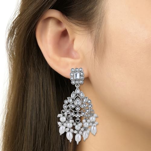 Image of I Jewels Traditional Kundan & Pearl Necklace Jewellery With Earrings & Maang Tikka Set For Women
