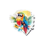 PACK AUTOCOLLANTS STICKERS Perroquet Tropical Aquarelle Cocktail Soleil Résistant Eau & Uv Animal Fun Drôle Relax Summer Vibes Vacances Pour Ordinateur Bouteille et Voiture Déco exterieur 8cm