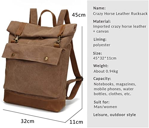 Vintage canvas backpa,Oil Wax Canvas with Leather Backpackage Large Capacity Outdoor Travel Walking Bag(Black)2