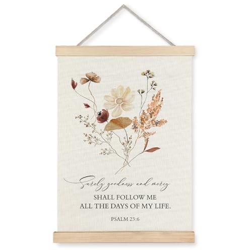 Supwhd Boho Floral Christian Wall Art with Wooden Poster Hanger, Goodness and Mercy Shall Follow Me Posters Wall Art Decor, Christian Wall Decor, Christian Home Decor, Christian Room Decor, 12x16 Inch Deal