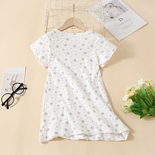Uobzyaq Sleep Shirt For Girls Kids Cotton Nightgowns Summer Stars Sleepover Nightdress Flouncy Sleepwear For 2-12 Years White Size 6-7Years(130) #TOP1