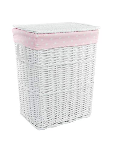 DVier 22WRt-b Wicker Laundry Basket 40 x 30 cm Height 54 cm White/Pink