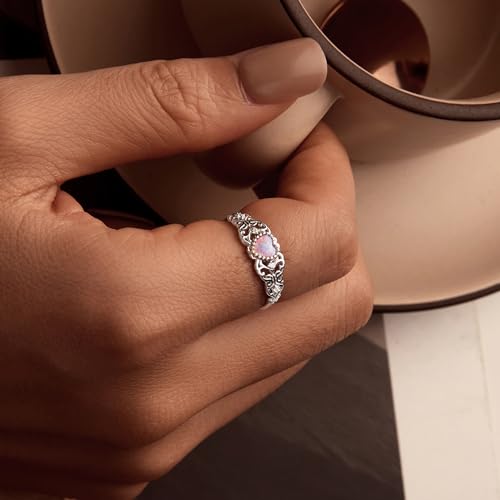 LOVECOM Opal Heart Ring for Women 925 Sterling Silver Hollow Butterfly Ring Purple Heart Cut Opal Cubic Zirconia Promise Ring for Her Jewelry Birthday Wedding Prom Gifts for Mom Daughter4