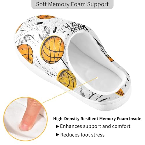 JUNZAN Cartoon Basketballs Cotton Slippers for Men Washable Memory Foam Bedroom Shoes for Hotel Birthday Presents 6-72