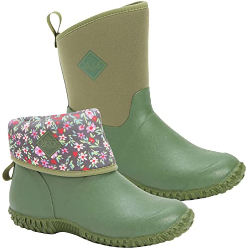 Muck Boot Muckster ll Mid-Height Women's Rubber Garden Boots, Green w/ Floral Print Lining, 11 B US
