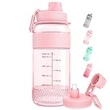 YUHENGLE Trinkflasche - 1 Liter Sport Wasserflasche mit mit Strohhalm und Zeitmarkierungen [BPA-frei Tritan] Auslaufsicher Sportflasche für Sport, Wasser, Fahrrad, Fitness,Kohlensäure Geeignet