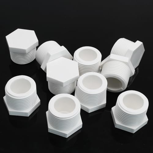 Image of 1 Inch NPT PVC Hot Water Heater Drain Plug, White, 20 Pieces | Plastic PVC Pipe Fittings, End Caps, Hot Tub Drain Plug Fittings, Coupling Adapter